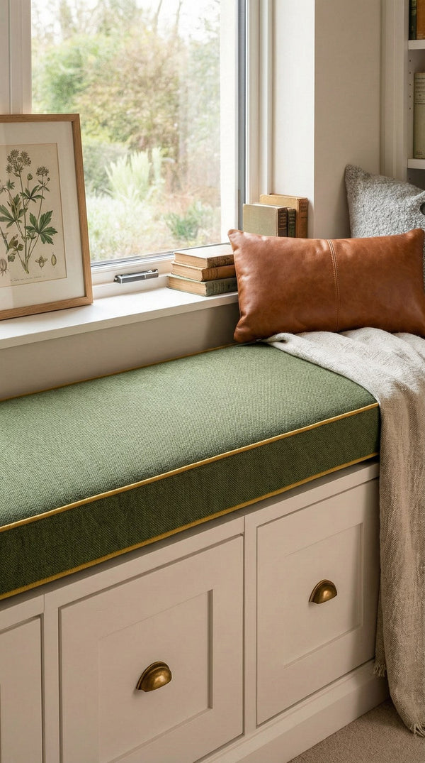 Custom Piped Window Seat Cushion – Contrast Box Edge