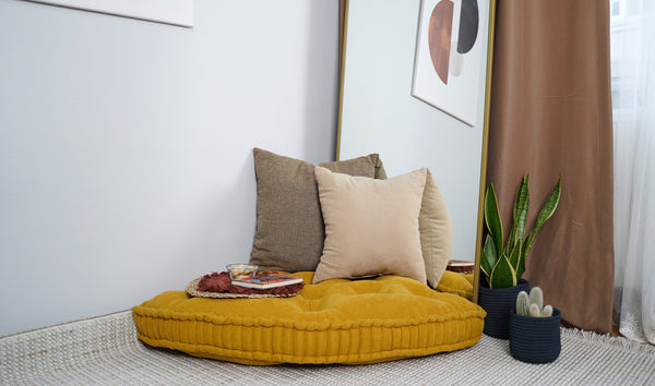 Velvet & Linen Bohemian Floor Cushion – Reading Nook