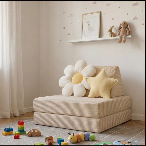 Custom Kids Play Sofa, Foldable Corduroy Floor Couch, Convertible Toddler Lounge & Play Bed, Modular Nursery Seating, Ma