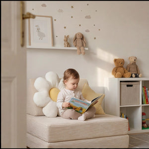 Custom Kids Play Sofa, Foldable Corduroy Floor Couch, Convertible Toddler Lounge & Play Bed, Modular Nursery Seating, Ma