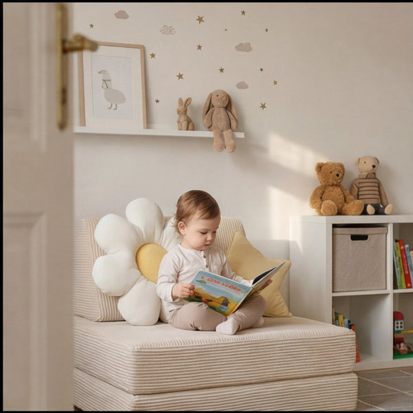 Custom Kids Play Sofa, Foldable Corduroy Floor Couch, Convertible Toddler Lounge & Play Bed, Modular Nursery Seating, Ma