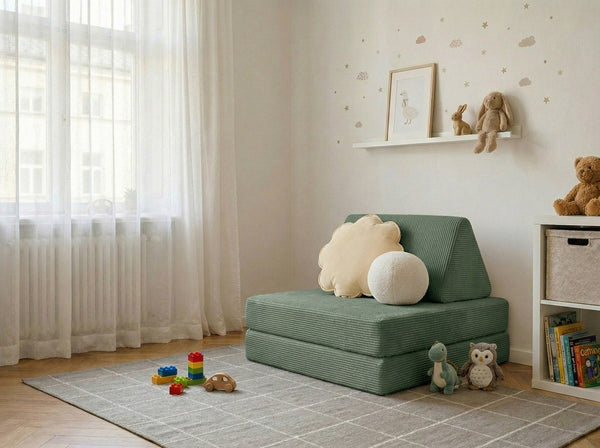 Custom Kids Play Sofa, Foldable Corduroy Floor Couch, Convertible Toddler Lounge & Play Bed, Modular Nursery Seating, Ma