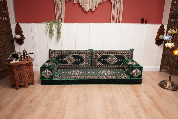 Green Palace Elegance – Moroccan Arabic Floor Sofa