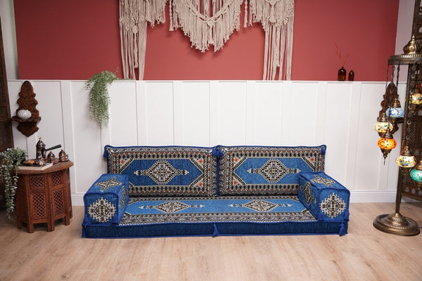 Royal Blue Palace Elegance – Arabic Diwan Floor Sofa