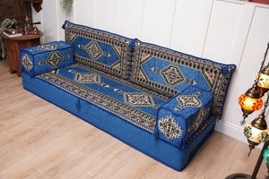 Royal Blue Palace Elegance: Single Floor Sofa – Arabic Diwan Sofa – Handmade Floor Sofa – Custom Size Floor Cushions