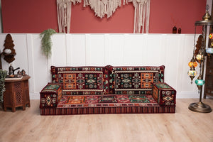 Maroon Milas Breeze: Single Floor Sofa – Arabic Floor Cushion – Ethnic Floor Sofa – Handmade Kilim Floor Sofa