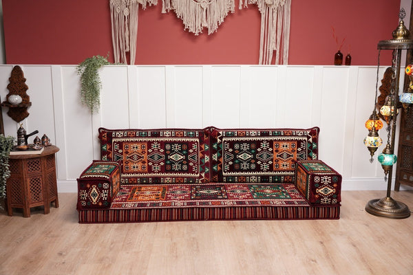 Maroon Milas Breeze: Single Floor Sofa – Arabic Floor Cushion – Ethnic Floor Sofa – Handmade Kilim Floor Sofa