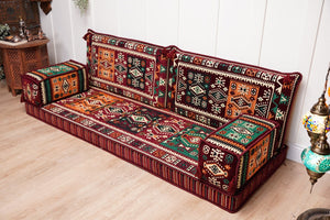 Maroon Milas Breeze: Single Floor Sofa – Arabic Floor Cushion – Ethnic Floor Sofa – Handmade Kilim Floor Sofa
