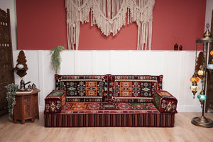 Maroon Milas Breeze: Single Floor Sofa – Arabic Floor Cushion – Ethnic Floor Sofa – Handmade Kilim Floor Sofa