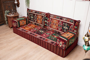 Maroon Milas Breeze: Single Floor Sofa – Arabic Floor Cushion – Ethnic Floor Sofa – Handmade Kilim Floor Sofa