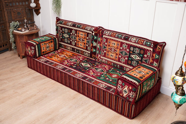 Maroon Milas Breeze: Single Floor Sofa – Arabic Floor Cushion – Ethnic Floor Sofa – Handmade Kilim Floor Sofa