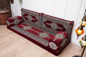 Maroon Palace Elegance: Single Floor Sofa – Arabic Majlis Sofa – Ethnic Floor Couch – Kilim Floor Sofa Seating