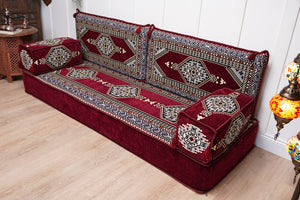 Maroon Palace Elegance: Single Floor Sofa – Arabic Majlis Sofa – Ethnic Floor Couch – Kilim Floor Sofa Seating