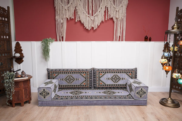 Gray Palace Elegance – Arabic Ottoman Floor Sofa