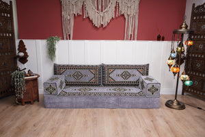 Gray Palace Elegance: Single Floor Sofa – Arabic Floor Seating – Ottoman Floor Sofa – Boho Living Room Seating