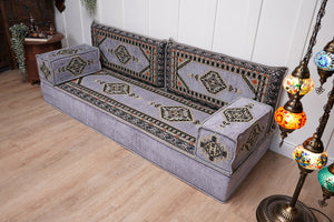 Gray Palace Elegance: Single Floor Sofa – Arabic Floor Seating – Ottoman Floor Sofa – Boho Living Room Seating