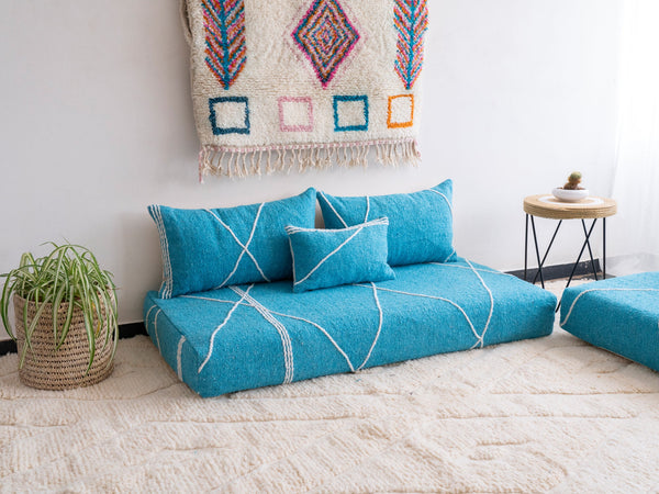 Turquoise Moroccan Loveseat Floor Sofa – Boho Style