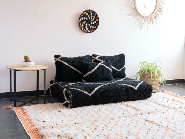 Black Moroccan Boho Floor Sofa – Modular Handmade