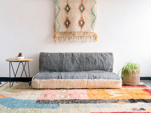 Moroccan Floor Sofa Set, Handmade Boho Style Couch, Kilim Pattern Pillow, Seating Pillows, Gray Floor Sofa Set