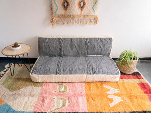 Moroccan Floor Sofa Set, Handmade Boho Style Couch, Kilim Pattern Pillow, Seating Pillows, Gray Floor Sofa Set