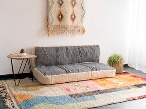 Moroccan Floor Sofa Set, Handmade Boho Style Couch, Kilim Pattern Pillow, Seating Pillows, Gray Floor Sofa Set