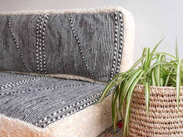 Moroccan Floor Sofa Set, Handmade Boho Style Couch, Kilim Pattern Pillow, Seating Pillows, Gray Floor Sofa Set