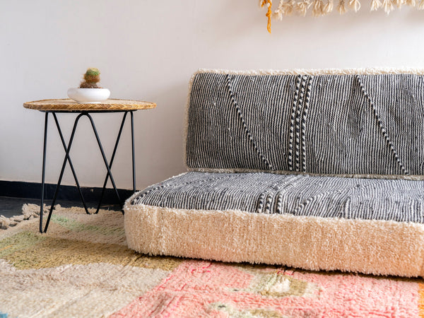 Moroccan Floor Sofa Set, Handmade Boho Style Couch, Kilim Pattern Pillow, Seating Pillows, Gray Floor Sofa Set