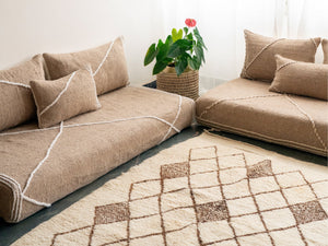 Beige Floor Sofa Seating, Traditional Sofa, Boho Floor Couch, Modular Sofa Set, Kilim Pattern Sofa, Floor Sitting Cushion