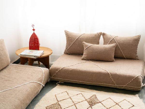 Beige Kilim Pattern Floor Sofa – Boho Modular Set