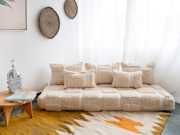 Customized Beige Handmade Wool Floor Sofa, Sofa Cushion, Moroccan Floor Seatings, Oriental Floor Couch, Boho Floor Sofa