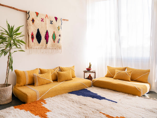 Yellow Moroccan Loveseat Floor Sofa – Boho Style