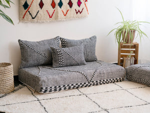 Traditional Moroccan Style Floor Sofa, Kilim Sofa Set, Floor Cushions, Boho Floor Couches, Handmade Gray Morocco Sofa