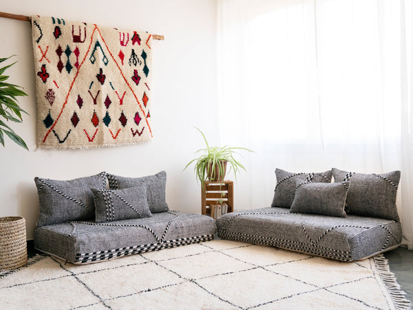Gray Oriental Handmade Loveseat Floor Sofa – Boho Style