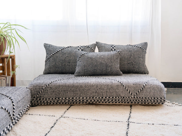 Traditional Moroccan Style Floor Sofa, Kilim Sofa Set, Floor Cushions, Boho Floor Couches, Handmade Gray Morocco Sofa