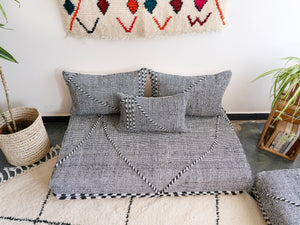Traditional Moroccan Style Floor Sofa, Kilim Sofa Set, Floor Cushions, Boho Floor Couches, Handmade Gray Morocco Sofa