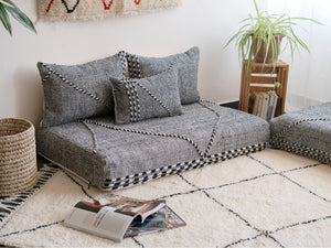 Traditional Moroccan Style Floor Sofa, Kilim Sofa Set, Floor Cushions, Boho Floor Couches, Handmade Gray Morocco Sofa