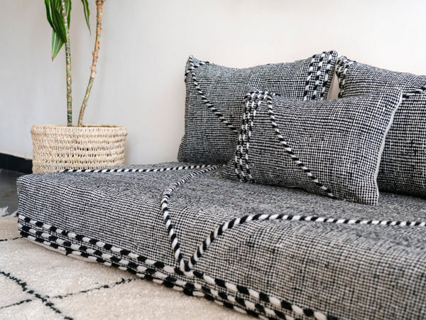 Traditional Moroccan Style Floor Sofa, Kilim Sofa Set, Floor Cushions, Boho Floor Couches, Handmade Gray Morocco Sofa
