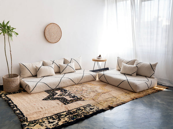 Black Striped Moroccan Loveseat Floor Sofa
