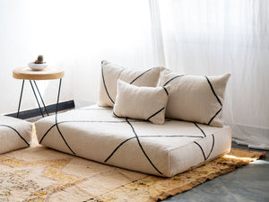 Black Striped Moroccan Floor Seating, Kilim Floor Pillow, Boho Style Floor Cushions, Modular Sofa, Handmade Floor Sofa