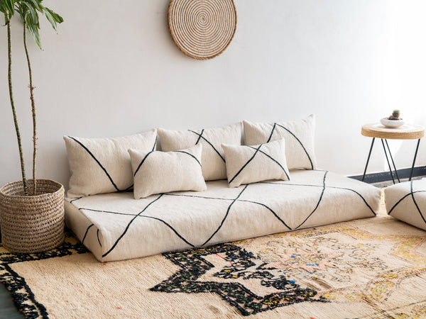 Black Striped Kilim Moroccan Floor Sofa – Handmade