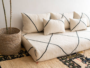 Black Striped Moroccan Floor Seating, Kilim Floor Pillow, Boho Style Floor Cushions, Modular Sofa, Handmade Floor Sofa