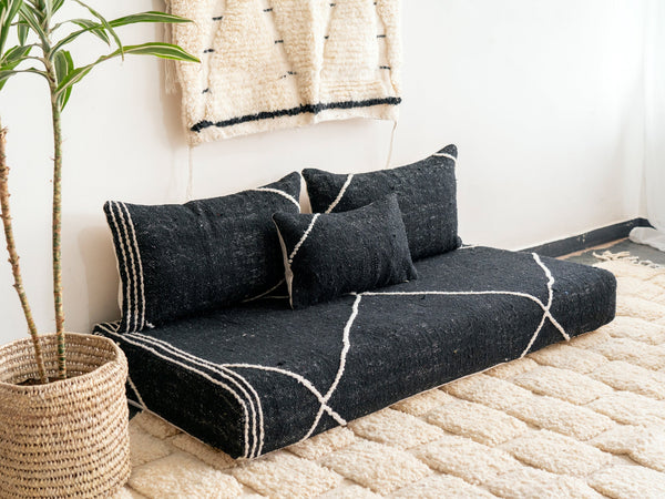 Black Kilim Moroccan Floor Sofa – Boho Handmade
