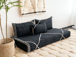 Moroccan Floor Cushion, Black Kilim Floor Pillow, Traditional Sofa, Sofa With Cushions, Customized Handmade Sofa, Boho Sofa