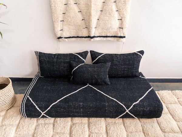 Moroccan Floor Cushion, Black Kilim Floor Pillow, Traditional Sofa, Sofa With Cushions, Customized Handmade Sofa, Boho Sofa