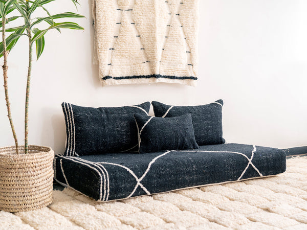 Moroccan Floor Cushion, Black Kilim Floor Pillow, Traditional Sofa, Sofa With Cushions, Customized Handmade Sofa, Boho Sofa