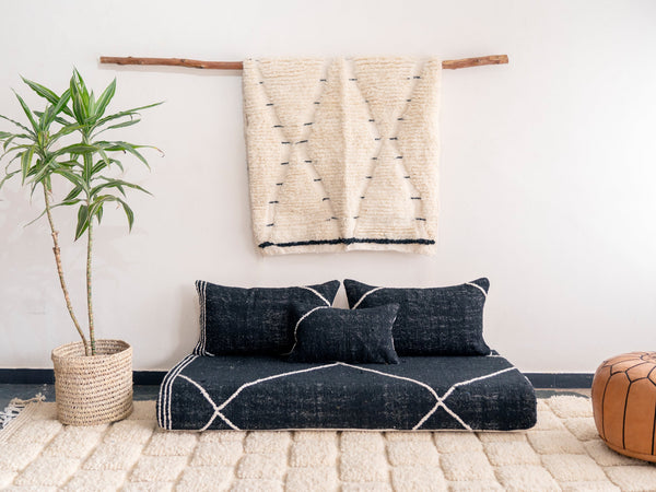 Moroccan Floor Cushion, Black Kilim Floor Pillow, Traditional Sofa, Sofa With Cushions, Customized Handmade Sofa, Boho Sofa