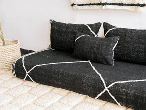 Moroccan Floor Cushion, Black Kilim Floor Pillow, Traditional Sofa, Sofa With Cushions, Customized Handmade Sofa, Boho Sofa