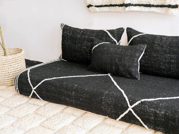 Moroccan Floor Cushion, Black Kilim Floor Pillow, Traditional Sofa, Sofa With Cushions, Customized Handmade Sofa, Boho Sofa