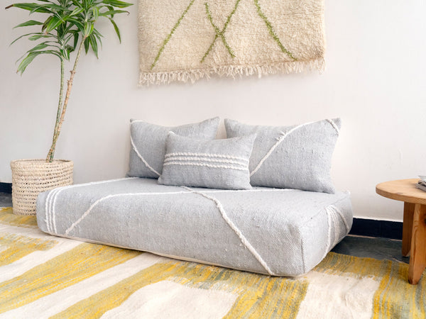 Moroccan Large Floor Seating Sofa, Gray Modular Floor Sofa, Floor Cushion Seating, Floor Couch, Modern Loveseat Sofas