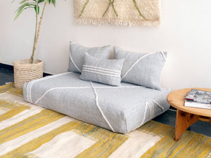 Moroccan Large Floor Seating Sofa, Gray Modular Floor Sofa, Floor Cushion Seating, Floor Couch, Modern Loveseat Sofas